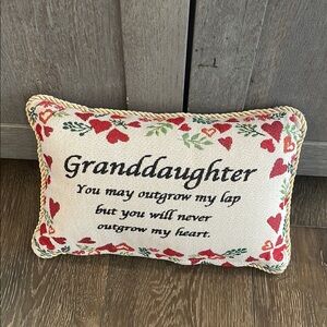 Granddaughter Decorative Pillow with Red and Green Accents